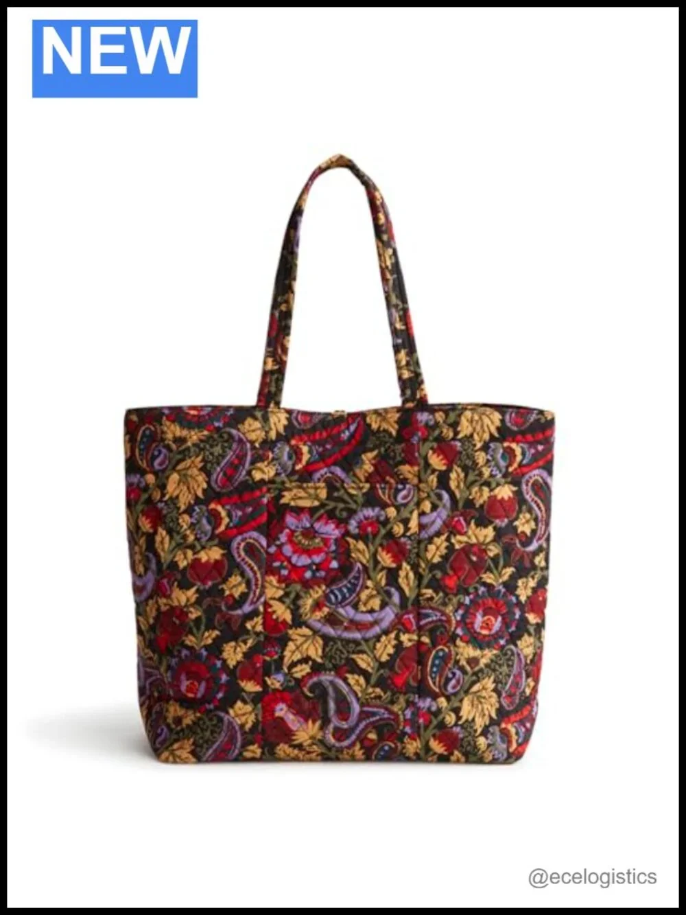 Quilted Cotton Tote Bag with Handles, 16in, Slip Pockets